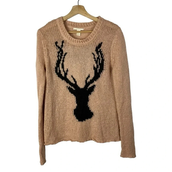 Forever 21 Peach Pink Reindeer Open Knit Crewneck Sweater M - Picture 1 of 4